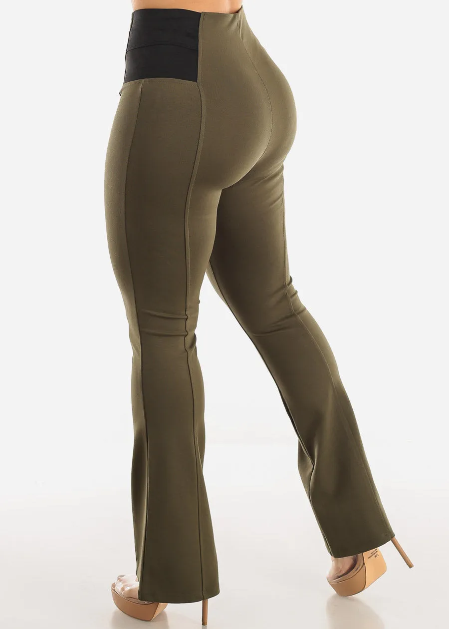 Spandex Waist Pull On Dressy Flared Pants Olive sold by Moda product image thumbnail 4