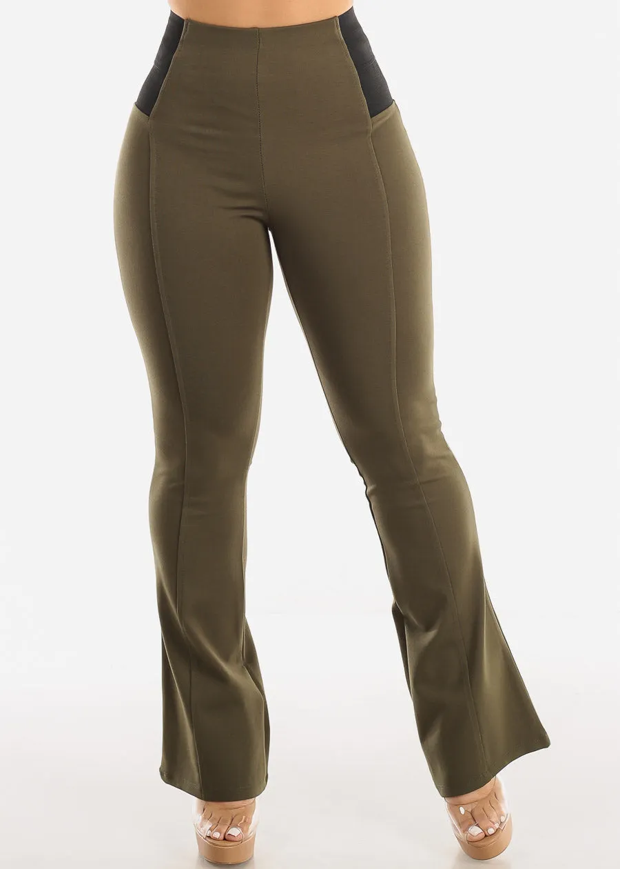 Spandex Waist Pull On Dressy Flared Pants Olive sold by Moda