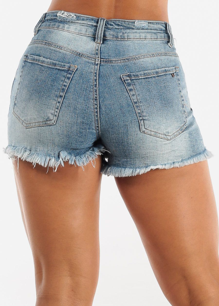 Mid Rise Distressed Frayed Hem Denim Shorts sold by Moda product image thumbnail 4