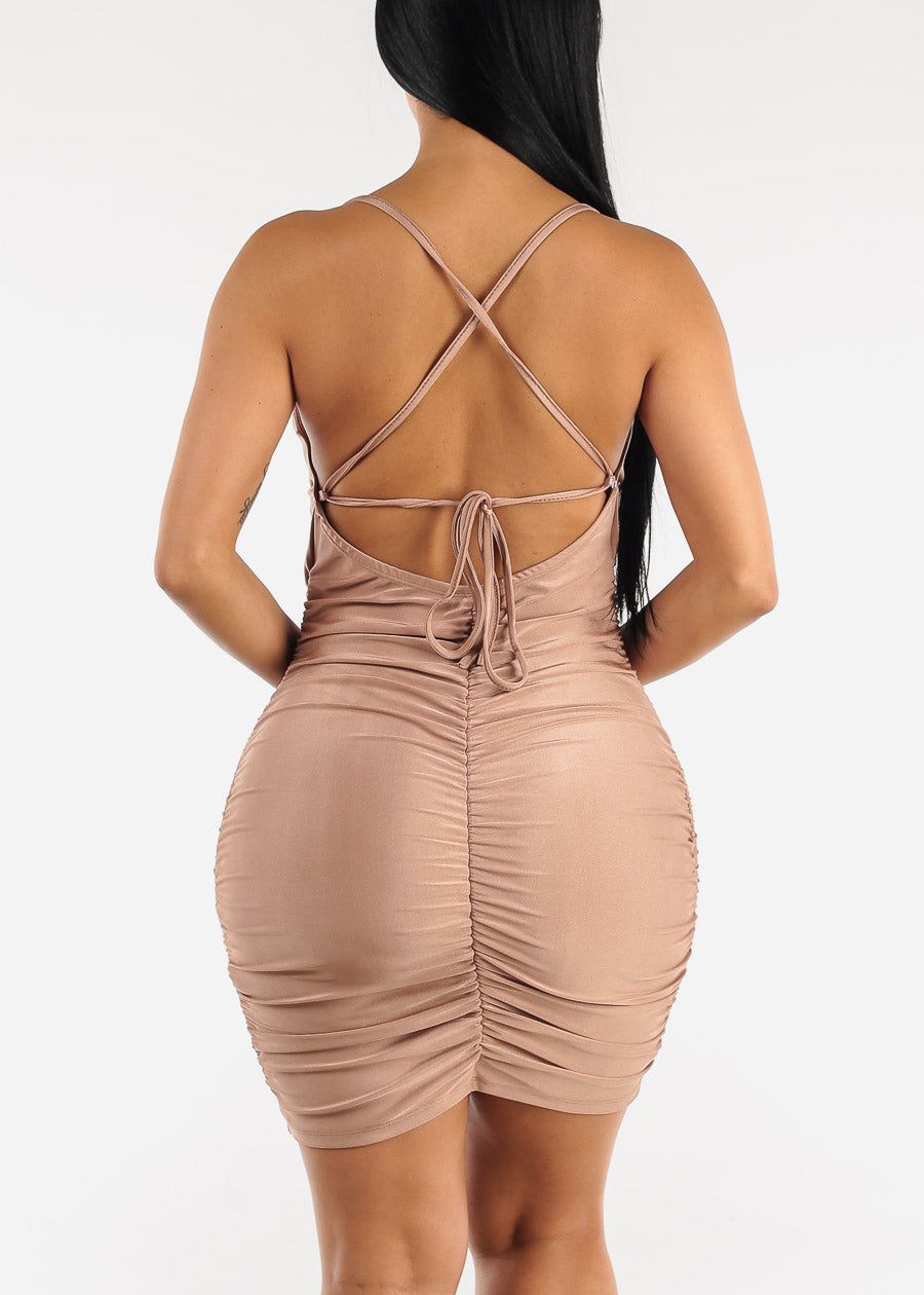 Ruched Cowl Neck Bodycon Mini Dress Nude sold by Moda product image thumbnail 5