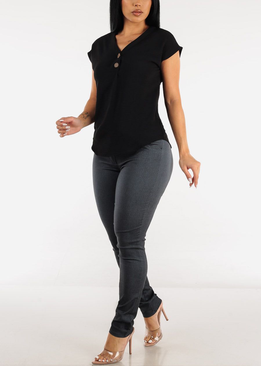 Charcoal Mid Rise Slim Straight Dressy Pants w Belt sold by Moda product image thumbnail 2