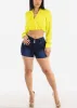 Long Sleeve Hook and Eye Crop Top Neon Lime sold by Moda