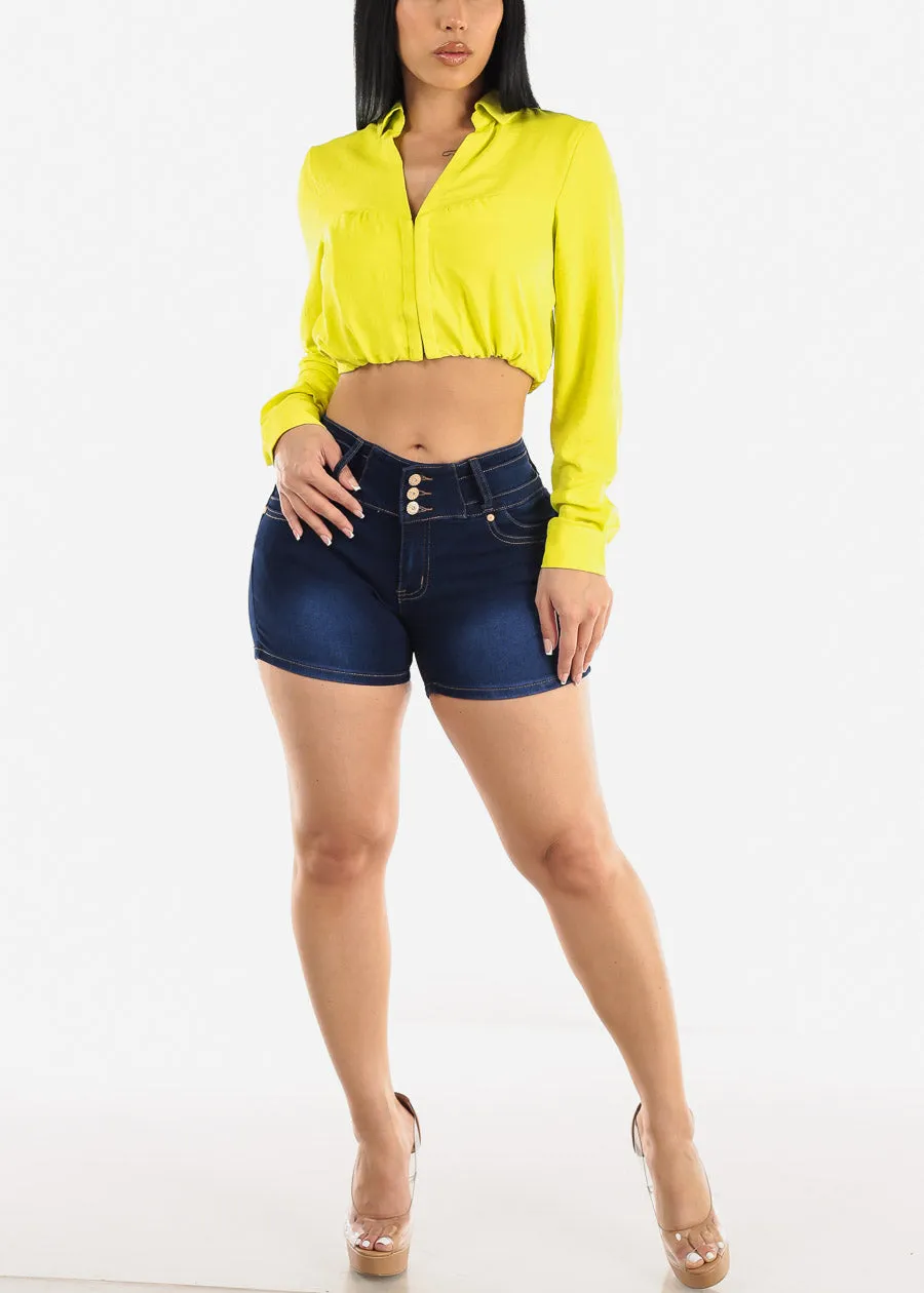 Long Sleeve Hook and Eye Crop Top Neon Lime sold by Moda product image thumbnail 4