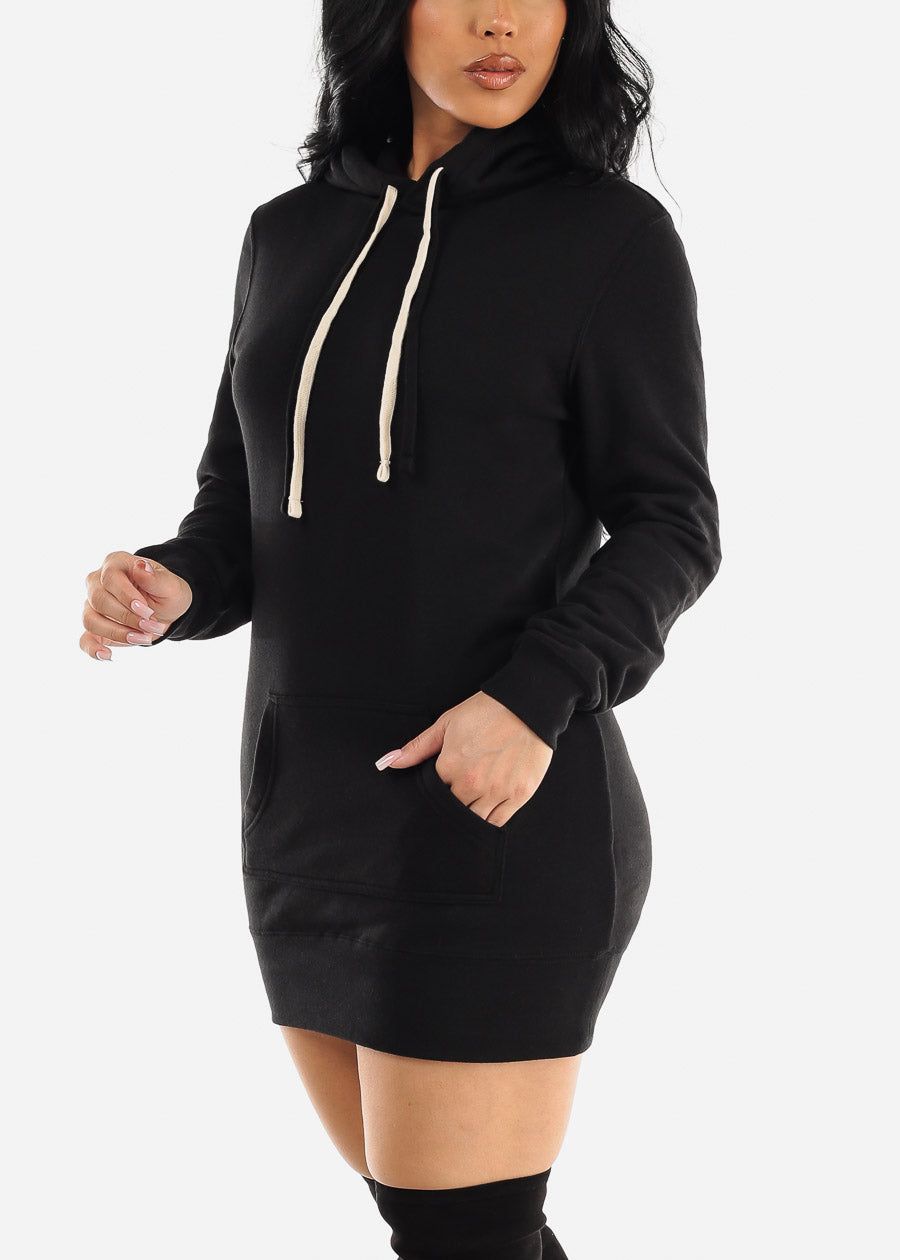 Black Long Sleeve Hooded Sweater Mini Dress sold by Moda product image thumbnail 3
