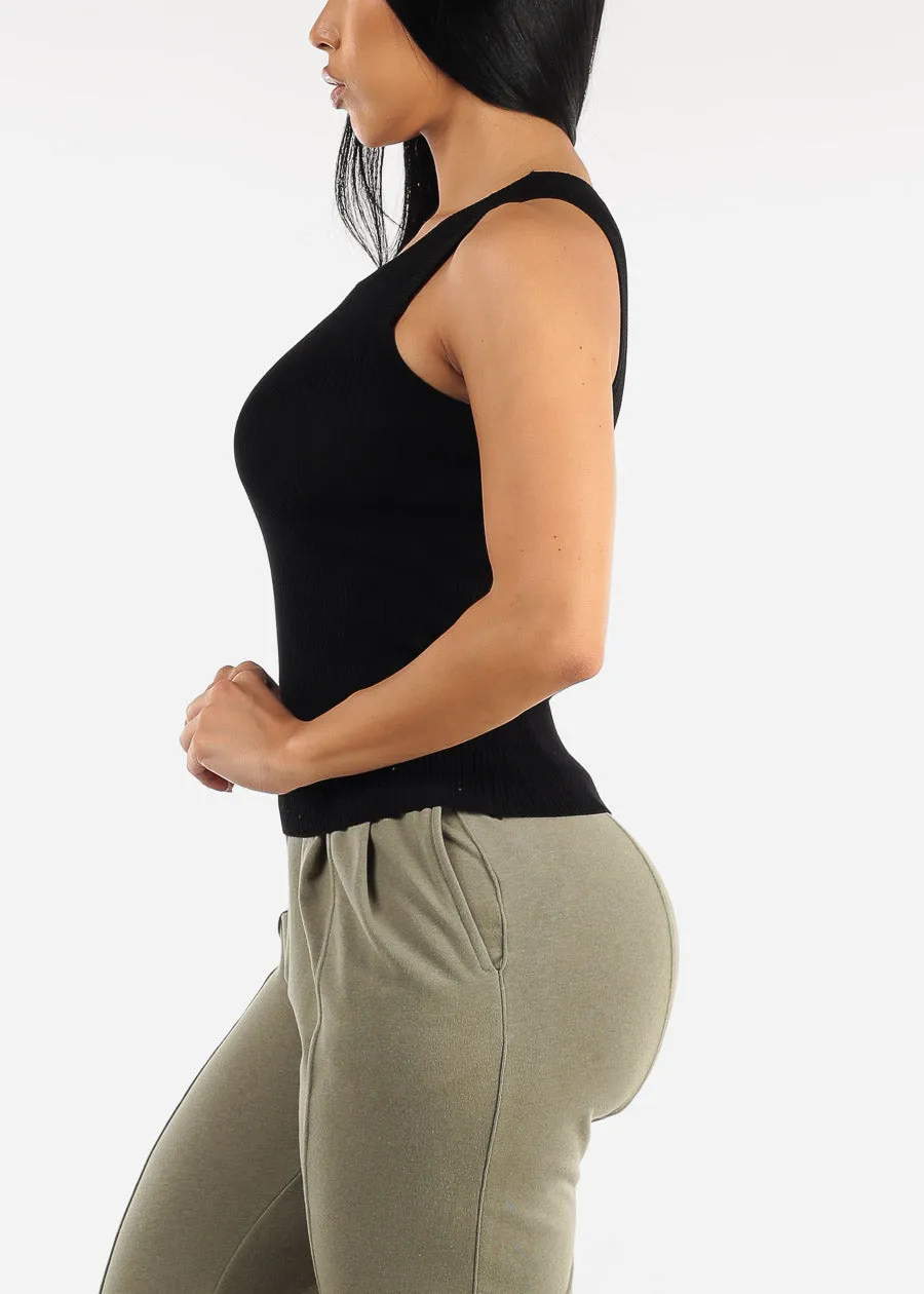 Black Sleeveless Ribbed Fitted Tank Top sold by Moda product image thumbnail 3