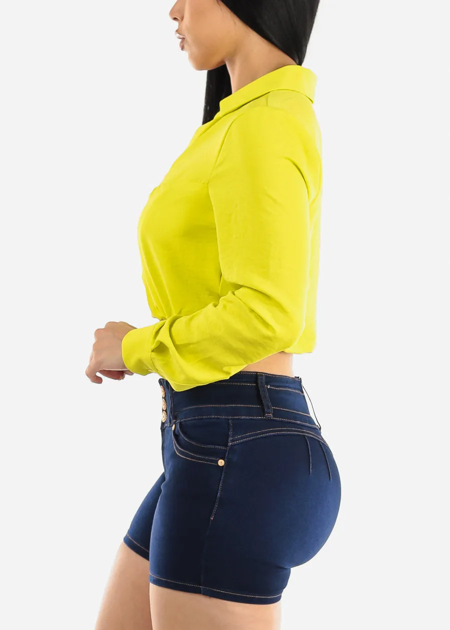 Long Sleeve Hook and Eye Crop Top Neon Lime sold by Moda product image thumbnail 5