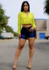 Long Sleeve Hook and Eye Crop Top Neon Lime sold by Moda