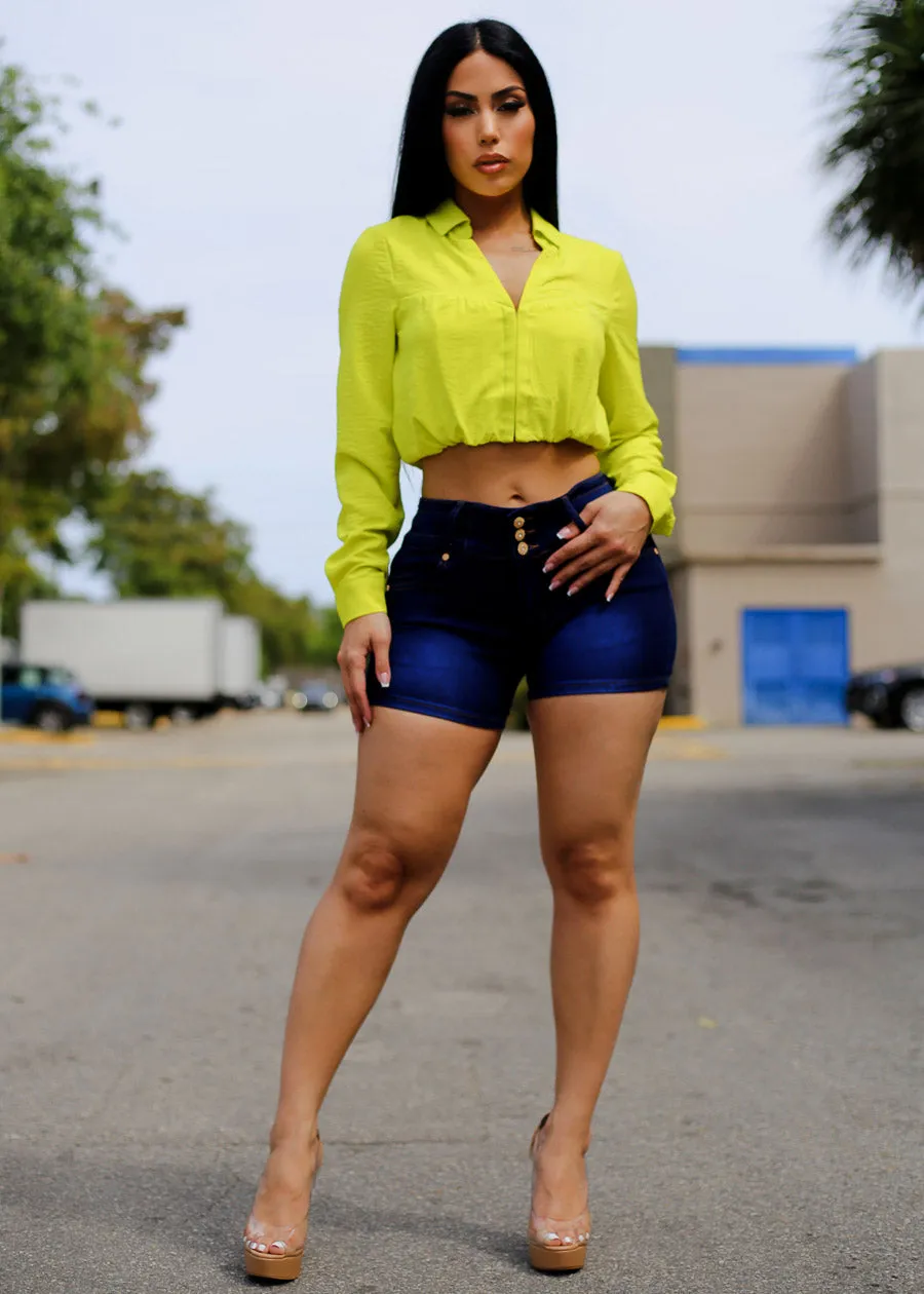 Long Sleeve Hook and Eye Crop Top Neon Lime sold by Moda product image thumbnail 2