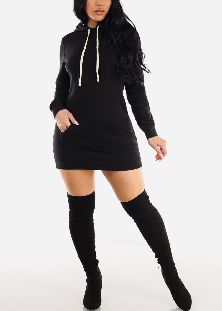 Black Long Sleeve Hooded Sweater Mini Dress sold by Moda product image thumbnail 4