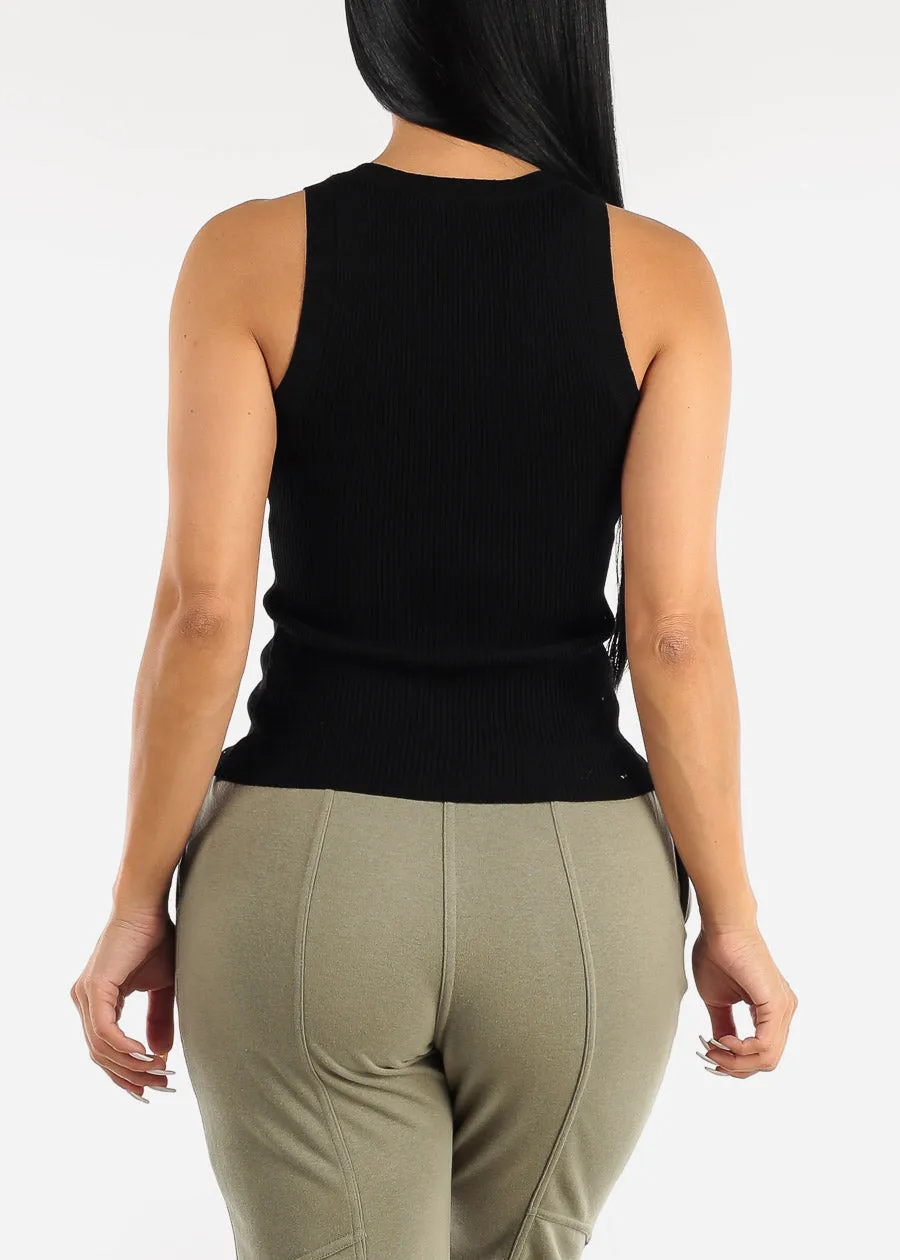 Black Sleeveless Ribbed Fitted Tank Top sold by Moda product image thumbnail 4
