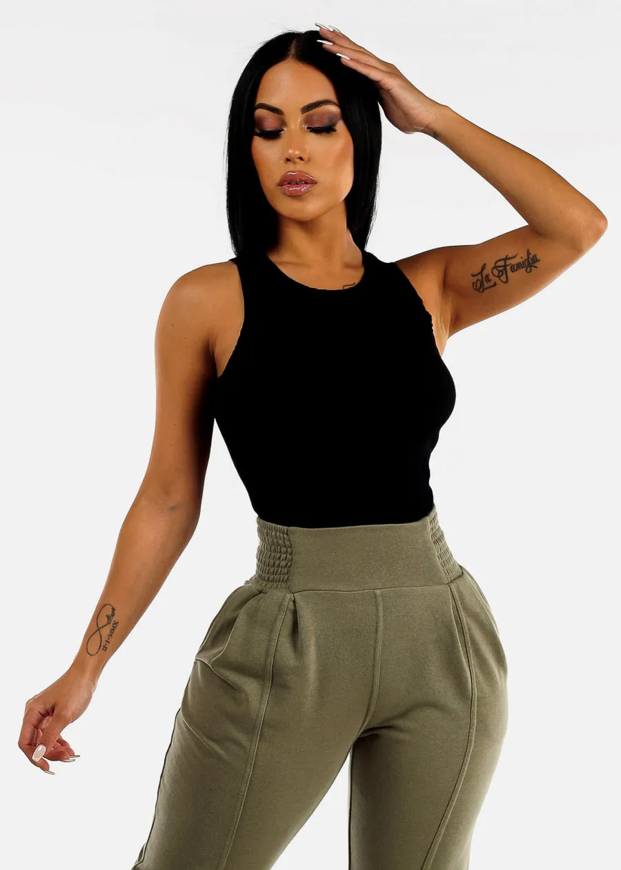 Black Sleeveless Ribbed Fitted Tank Top sold by Moda