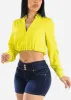 Long Sleeve Hook and Eye Crop Top Neon Lime sold by Moda