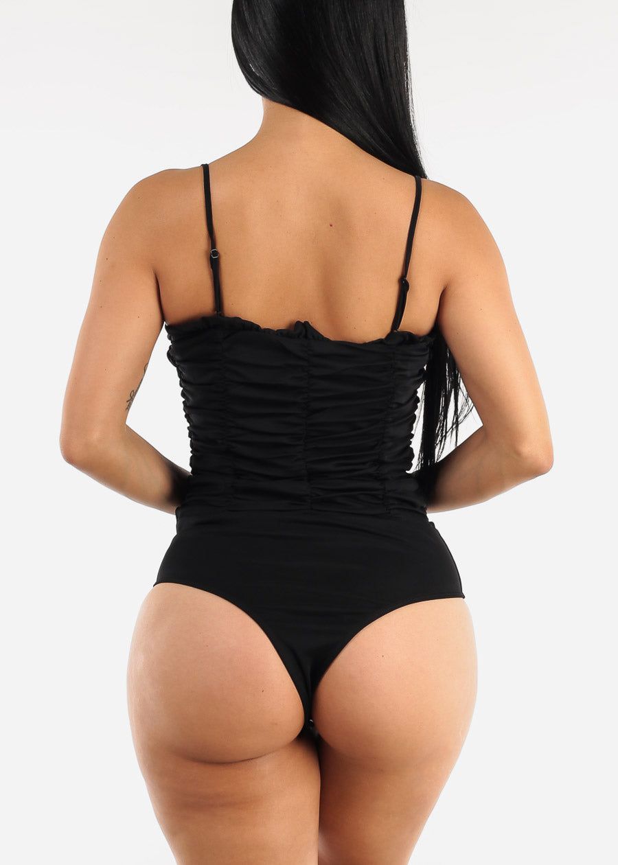 Sleeveless Lace Up Ruched Black Bodysuit sold by Moda product image thumbnail 4