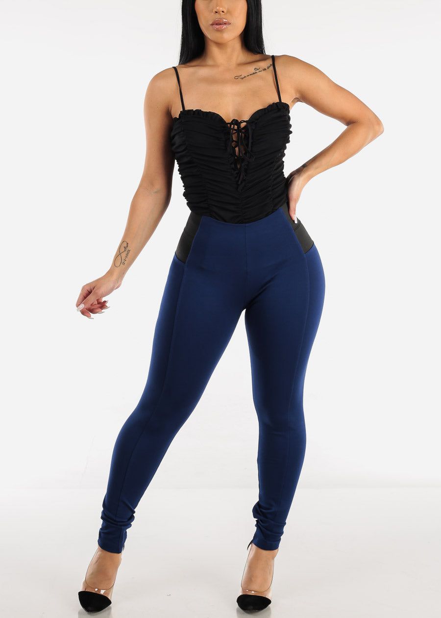 Sleeveless Lace Up Ruched Black Bodysuit sold by Moda product image thumbnail 2