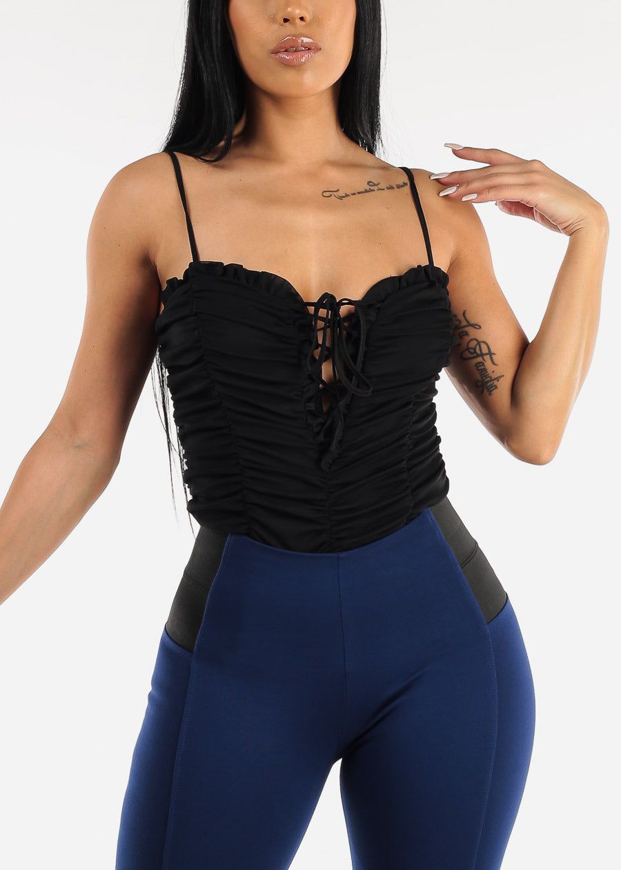 Sleeveless Lace Up Ruched Black Bodysuit sold by Moda product image thumbnail 5