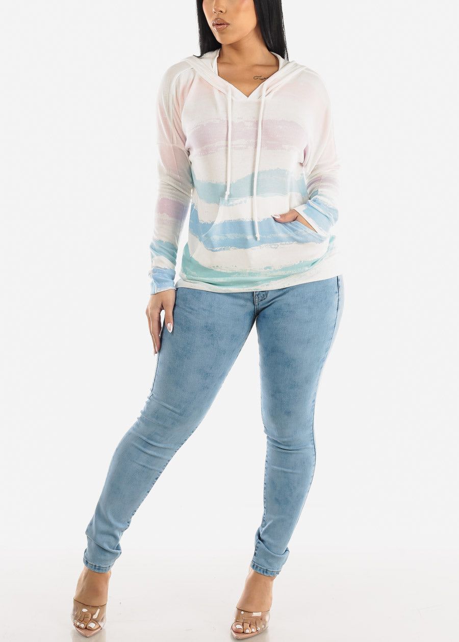 Long Sleeve Stripe Pullover Tunic Hoodie White sold by Moda product image thumbnail 2