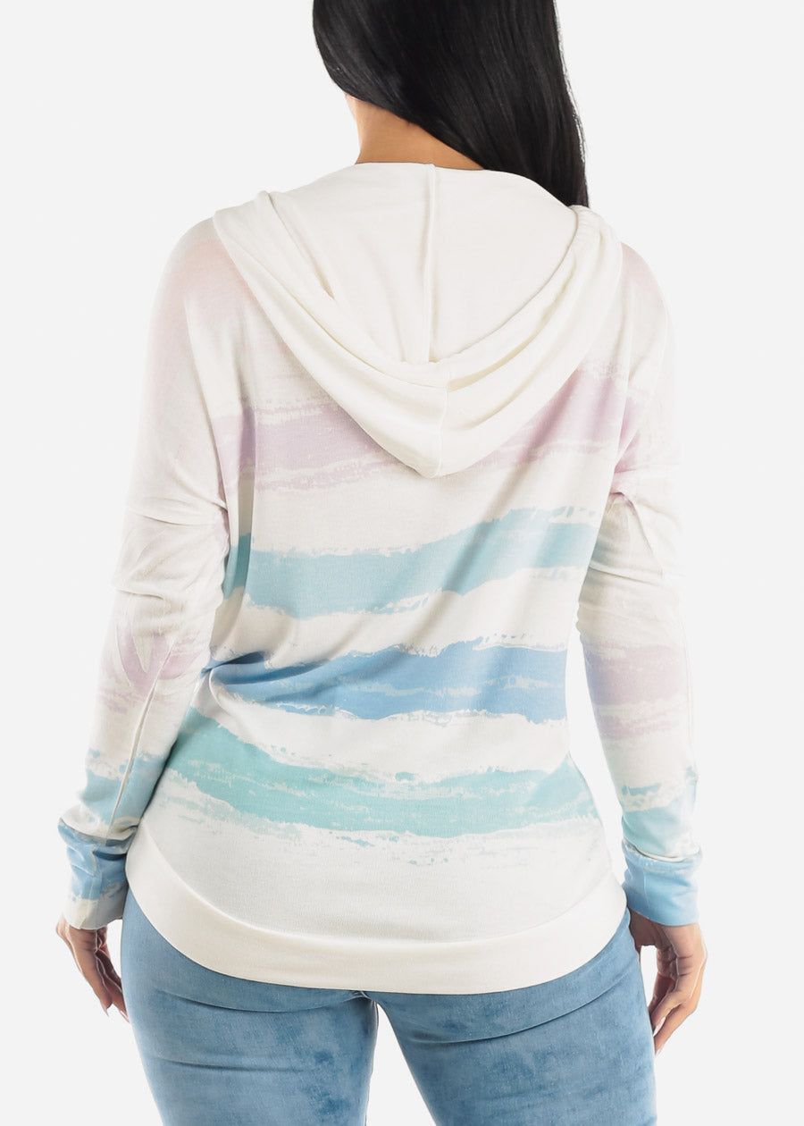 Long Sleeve Stripe Pullover Tunic Hoodie White sold by Moda product image thumbnail 4