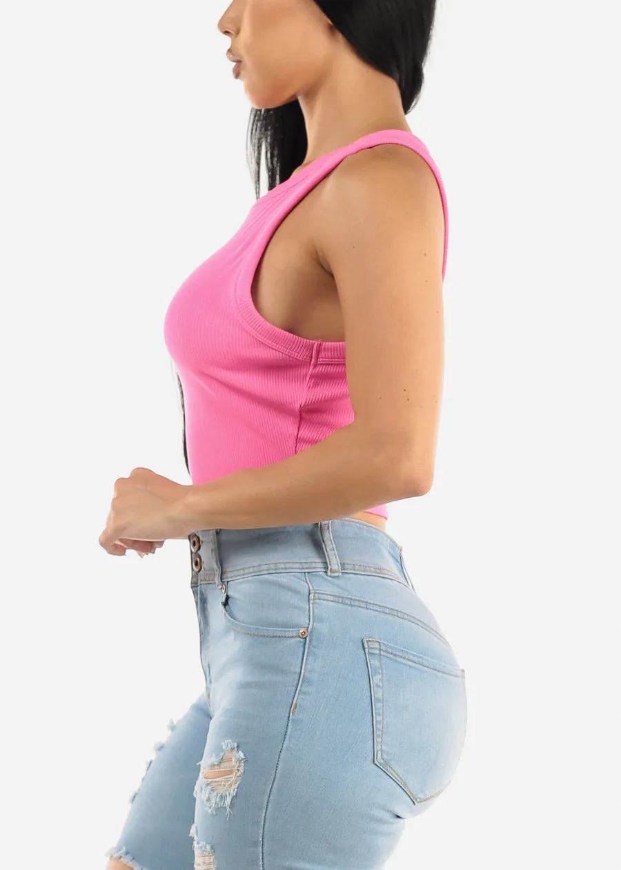 Sleeveless Crewneck Ribbed Crop Top Hot Pink sold by Moda product image thumbnail 3