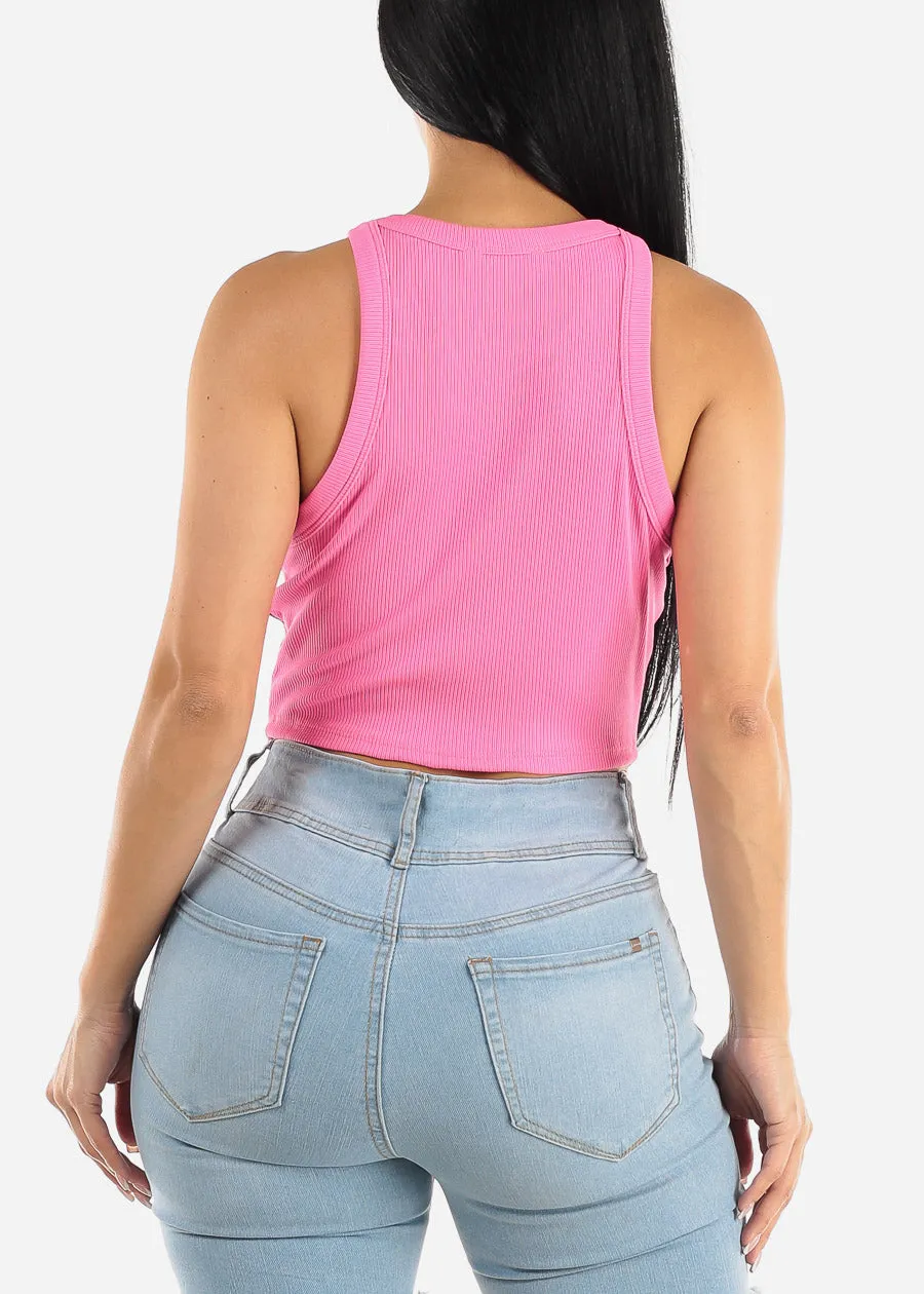 Sleeveless Crewneck Ribbed Crop Top Hot Pink sold by Moda product image thumbnail 4