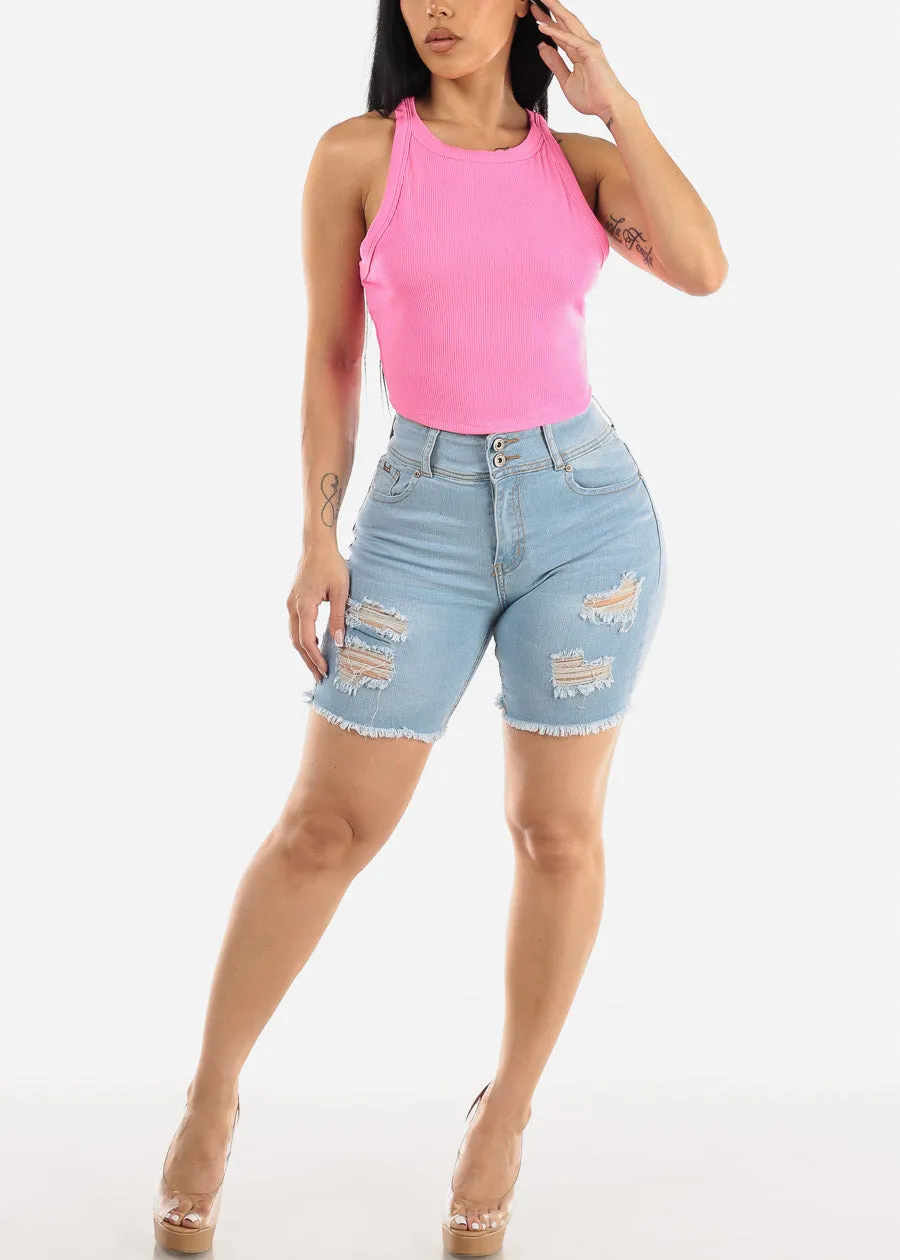 Sleeveless Crewneck Ribbed Crop Top Hot Pink sold by Moda product image thumbnail 2