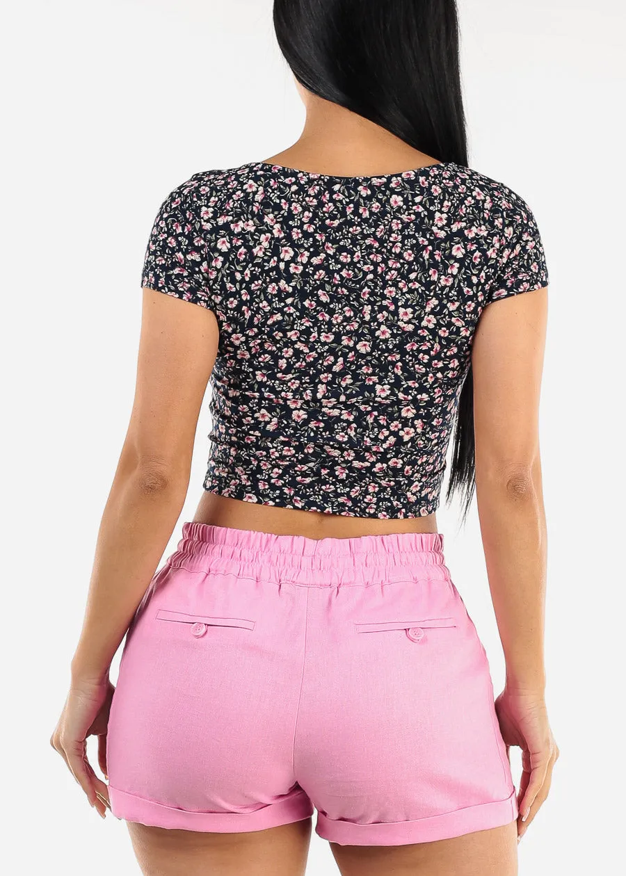 Short Sleeve Sweetheart Neckline Floral Crop Top Navy sold by Moda product image thumbnail 4