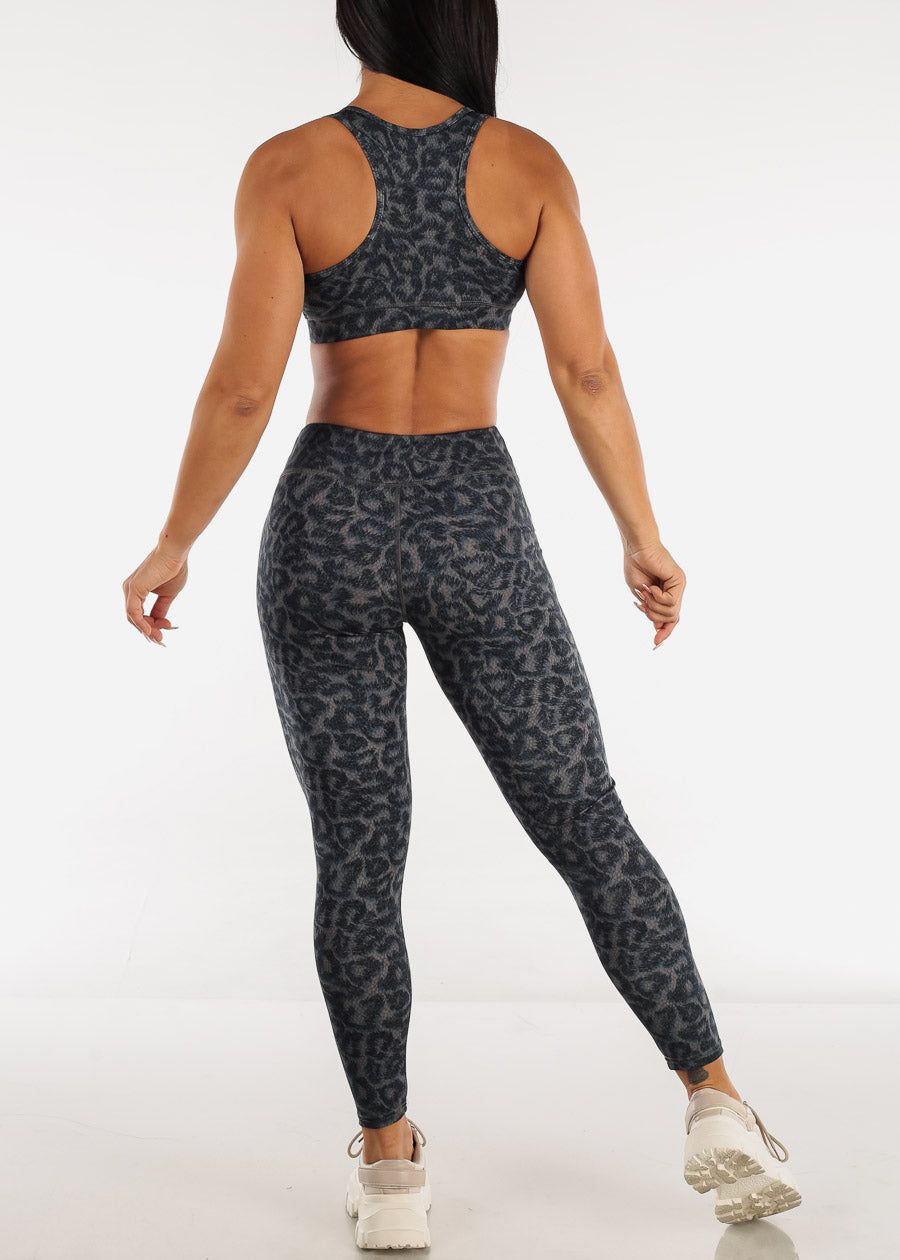 High Rise Leopard Leggings w Matching Sports Bra Grey (2 PCE SET) sold by Moda product image thumbnail 3