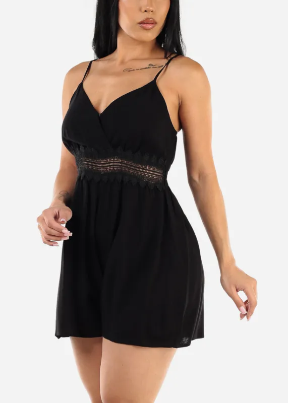 Sleeveless Surplice Black Cami Romper sold by Moda