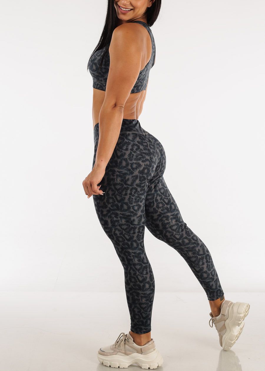 High Rise Leopard Leggings w Matching Sports Bra Grey (2 PCE SET) sold by Moda product image thumbnail 4