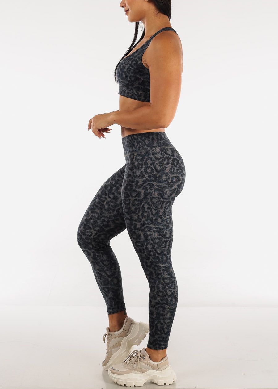 High Rise Leopard Leggings w Matching Sports Bra Grey (2 PCE SET) sold by Moda product image thumbnail 2