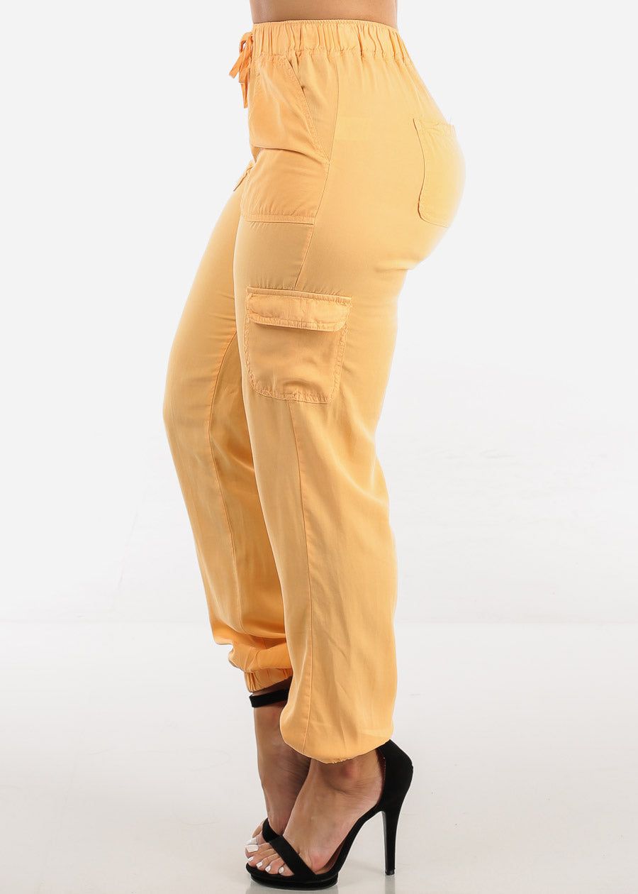 Drawstring Waist Tencel Cargo Joggers Light Orange sold by Moda product image thumbnail 3