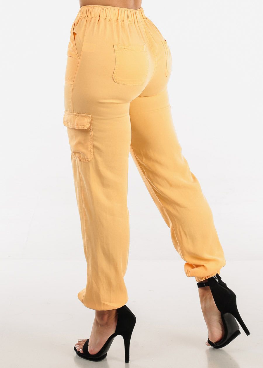 Drawstring Waist Tencel Cargo Joggers Light Orange sold by Moda product image thumbnail 4