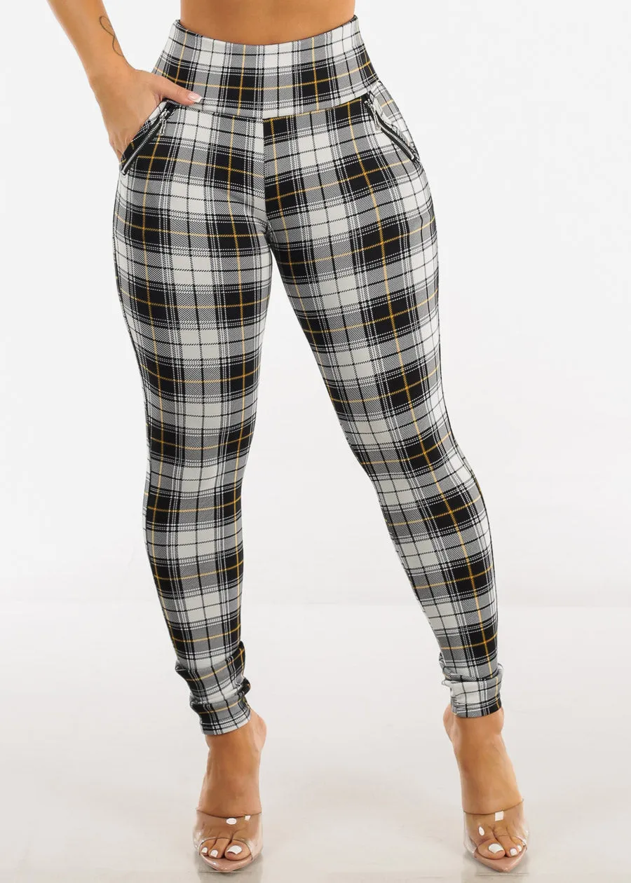 High Waisted Plaid Skinny Pants w Zipper Detail sold by Moda product image thumbnail 2