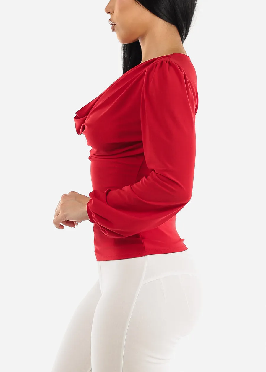 Long Sleeve Cowl Neck Dressy Blouse Red sold by Moda product image thumbnail 3