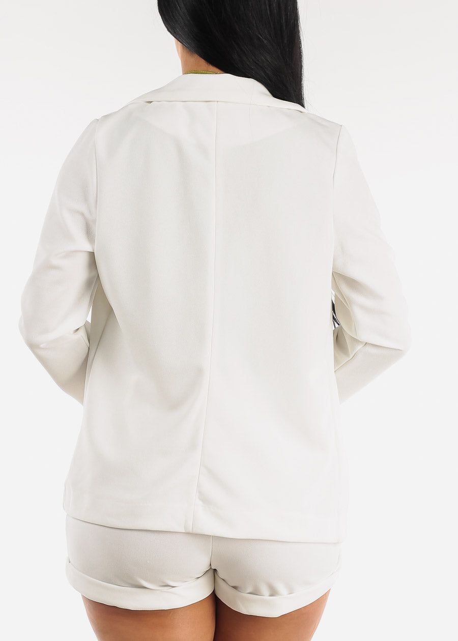 White Long Sleeve Notched Collar Open Blazer sold by Moda product image thumbnail 4
