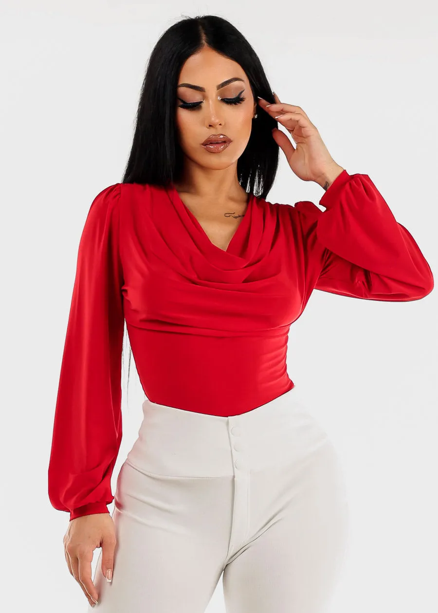 Long Sleeve Cowl Neck Dressy Blouse Red sold by Moda