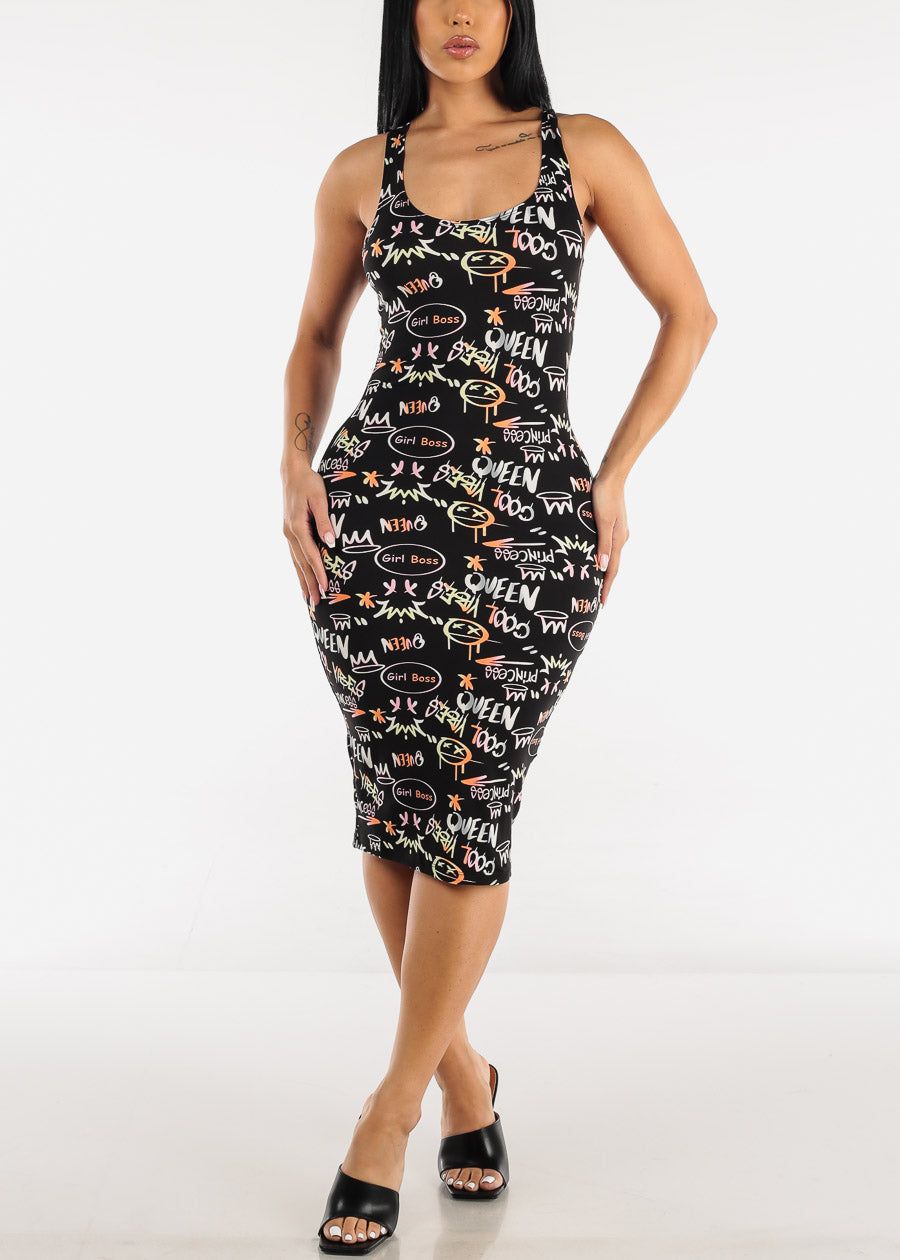 Sleeveless Black Printed Bodycon Midi Dress sold by Moda