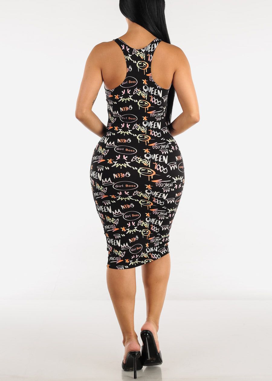 Sleeveless Black Printed Bodycon Midi Dress sold by Moda product image thumbnail 3