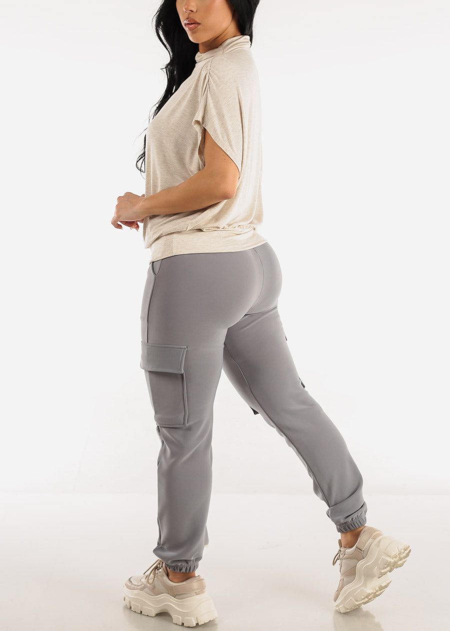 Drawstring Waist Cargo Jogger Pants Light Grey sold by Moda product image thumbnail 5