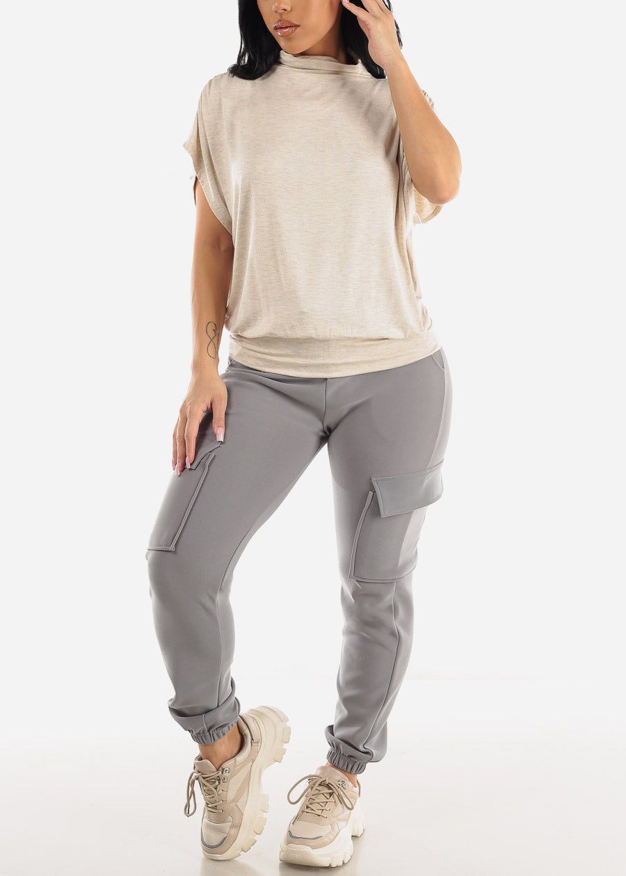 Drawstring Waist Cargo Jogger Pants Light Grey sold by Moda product image thumbnail 2