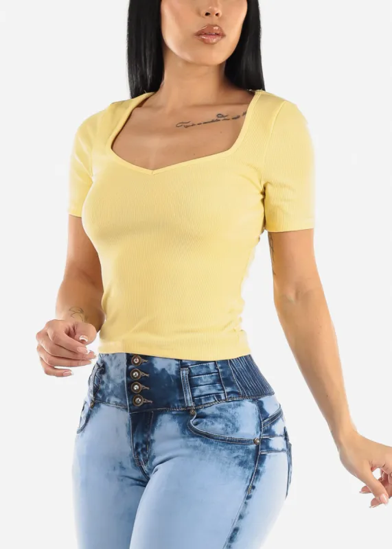 Vneck Short Sleeve Top Yellow sold by Moda