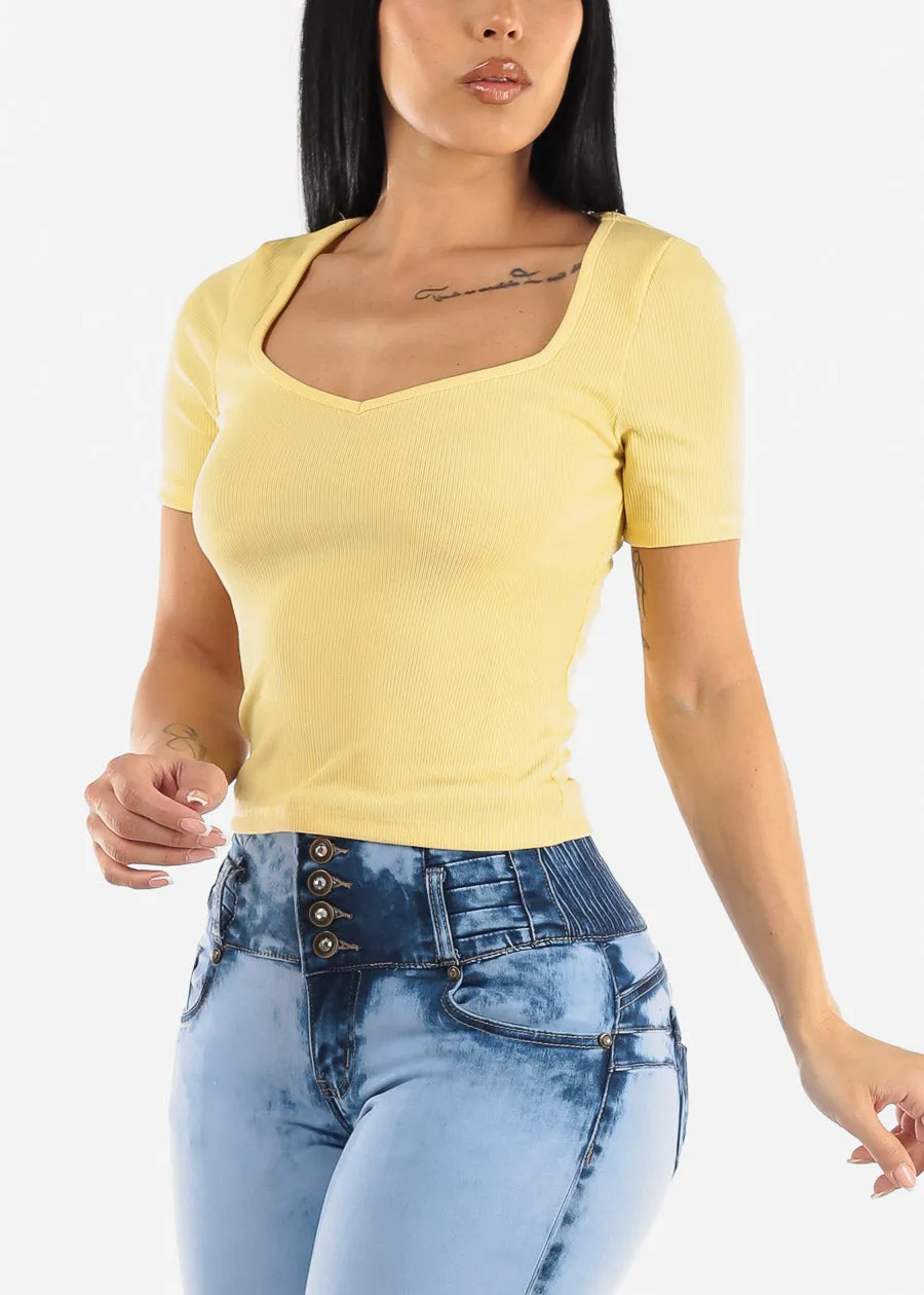 Vneck Short Sleeve Top Yellow sold by Moda