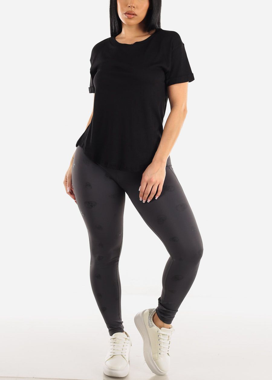 High Waisted Charcoal Activewear Leggings Skull Print sold by Moda product image thumbnail 2