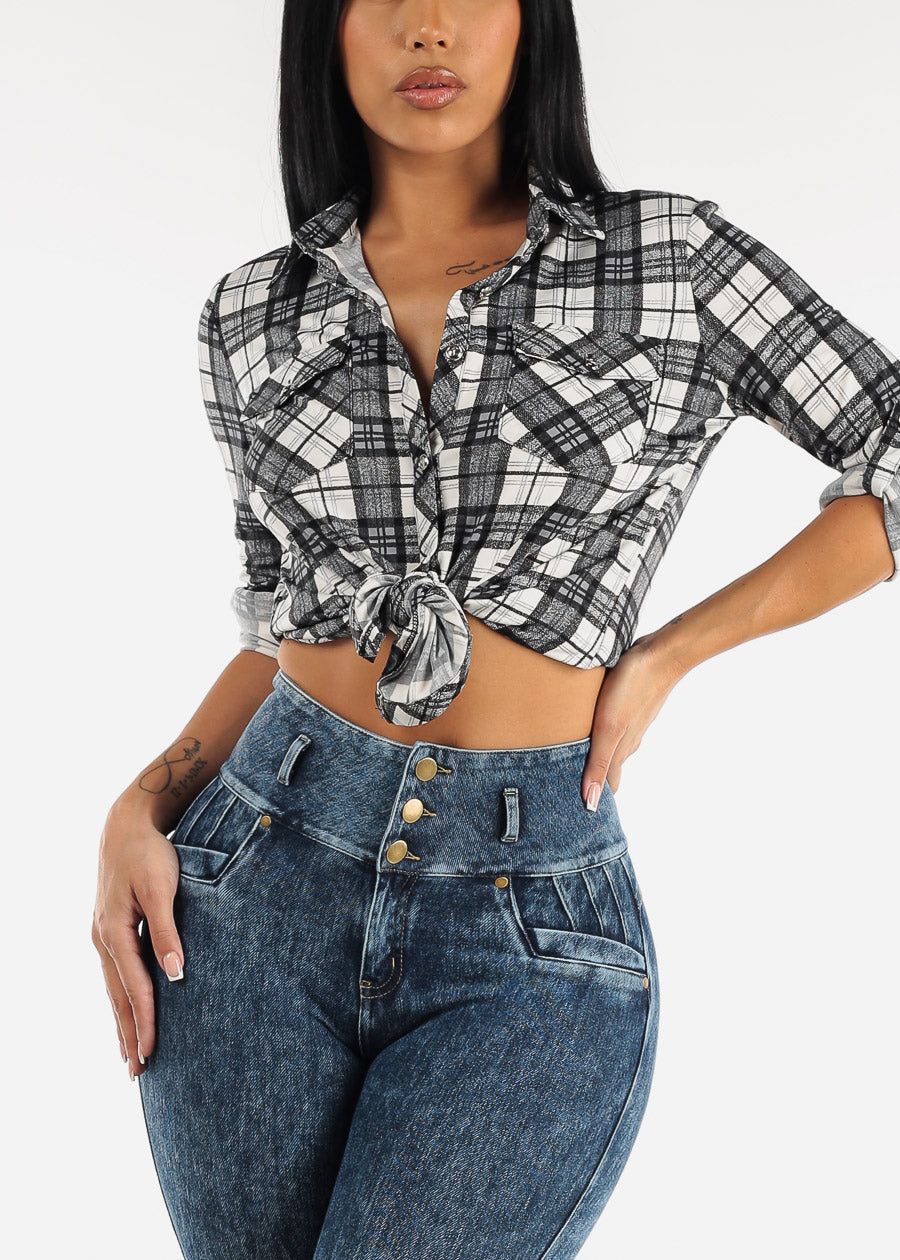 Button Up Roll up Sleeve Black Plaid Shirt sold by Moda product image thumbnail 3