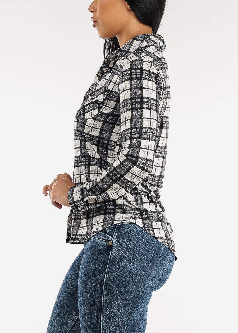 Button Up Roll up Sleeve Black Plaid Shirt sold by Moda product image thumbnail 4