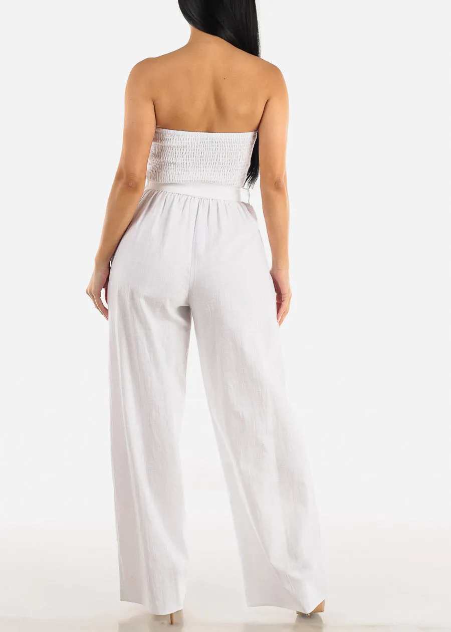 Strapless White Wide Legged Linen Jumpsuit sold by Moda product image thumbnail 5