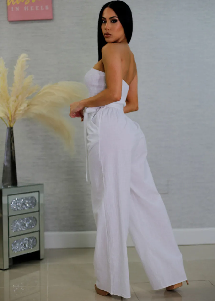 Strapless White Wide Legged Linen Jumpsuit sold by Moda product image thumbnail 2