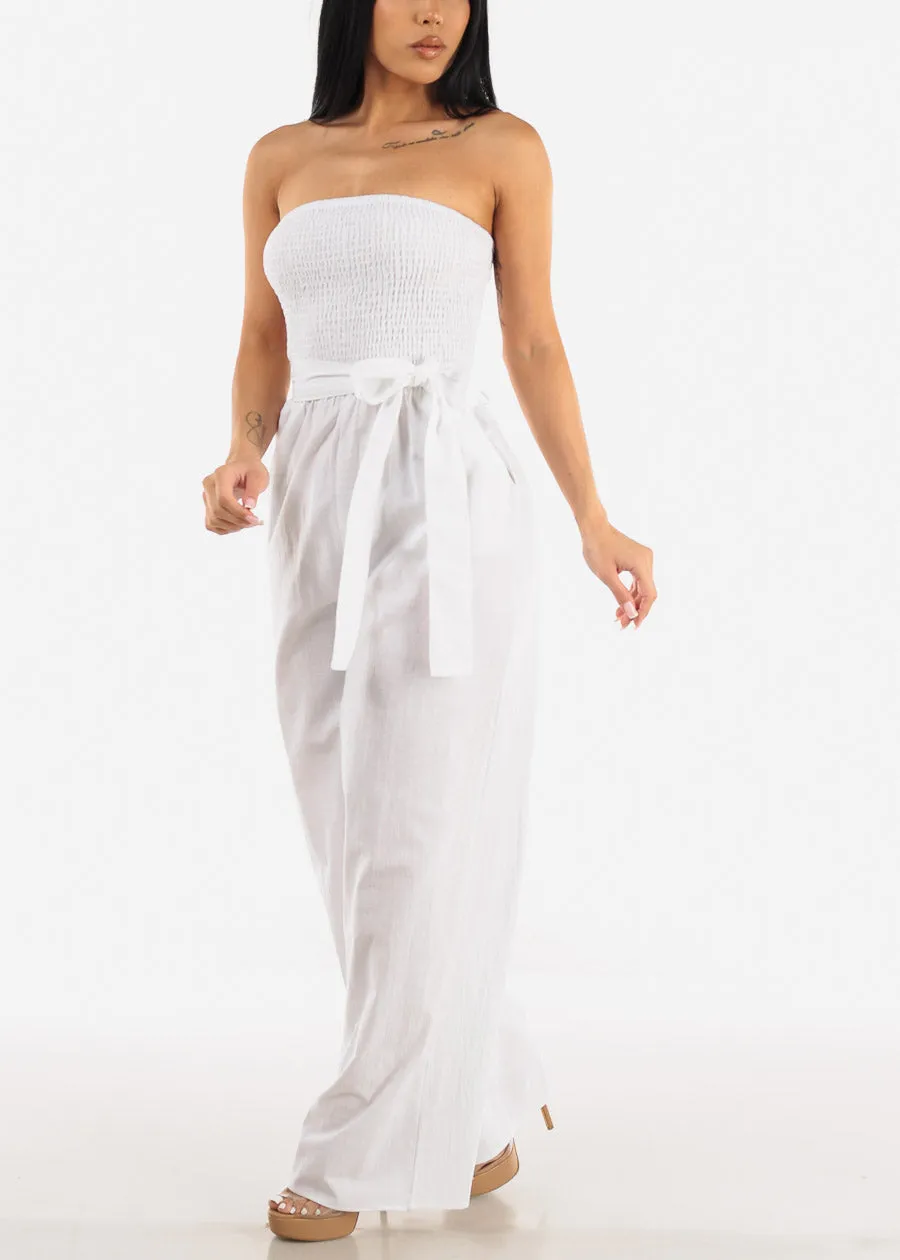 Strapless White Wide Legged Linen Jumpsuit sold by Moda product image thumbnail 3