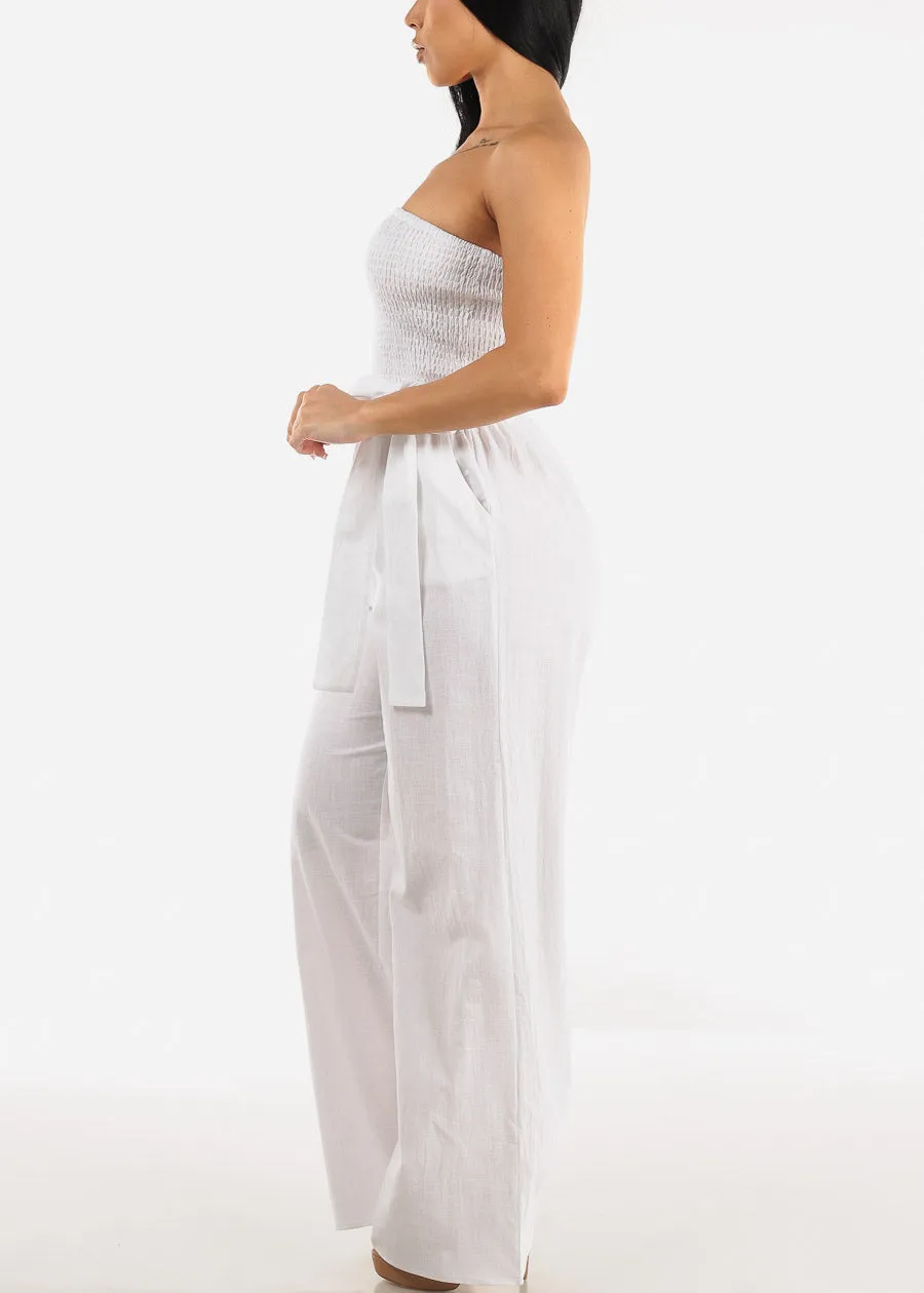 Strapless White Wide Legged Linen Jumpsuit sold by Moda product image thumbnail 4