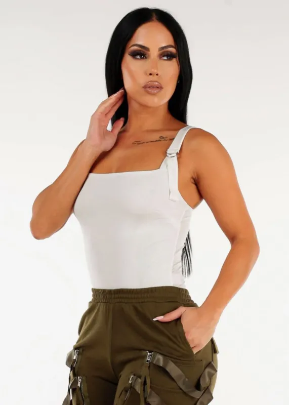 Sleeveless D Ring Straps Thong Bodysuit Ivory sold by Moda