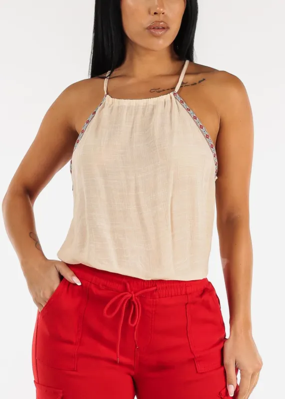Boho Halter Strap Neck Cami Top Cream sold by Moda